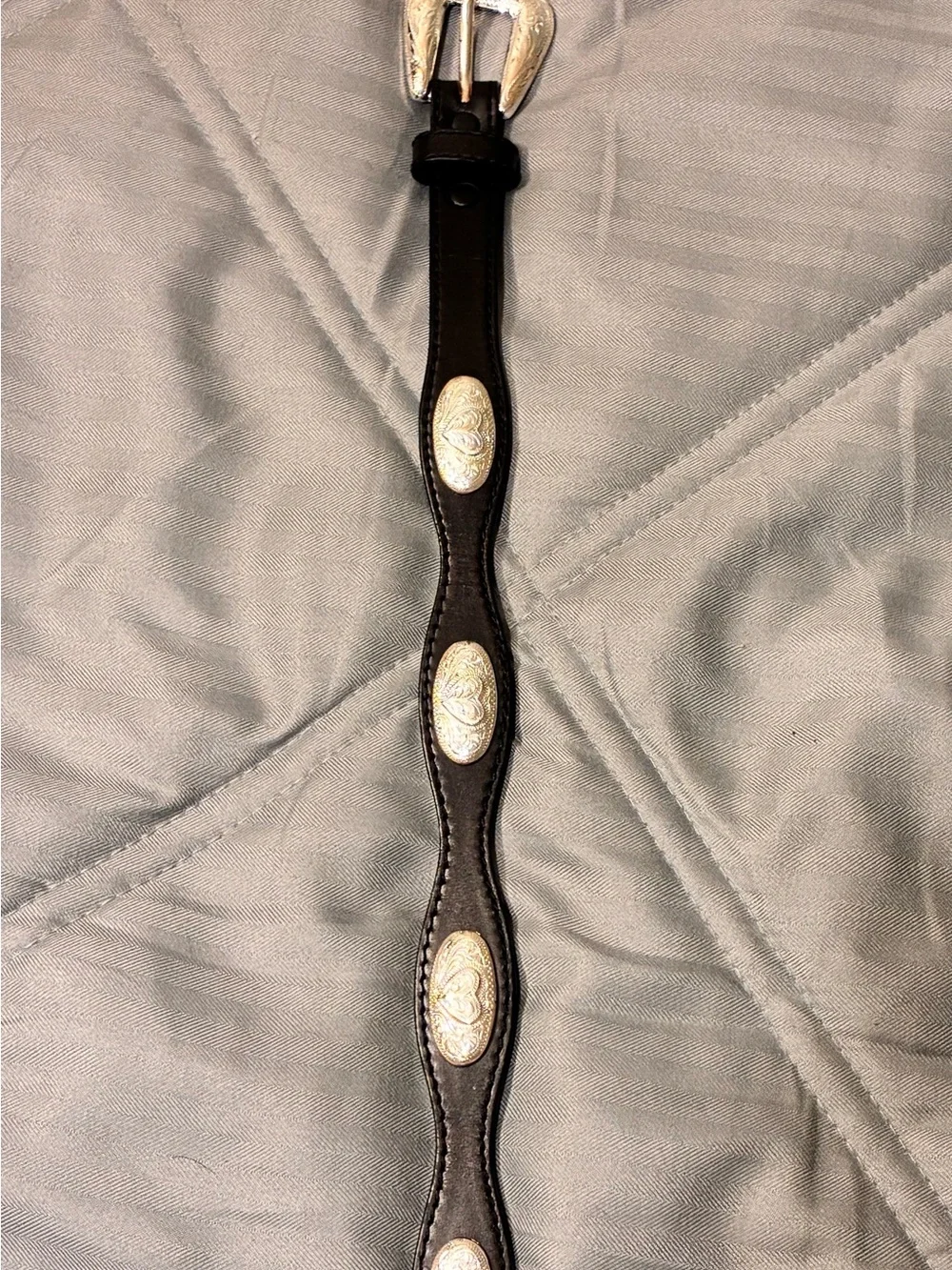 Black Leather Belt with Silver Engraved Conchos